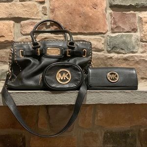 Black and Gold 3 set Purse, Makeup Bag, and Wallet